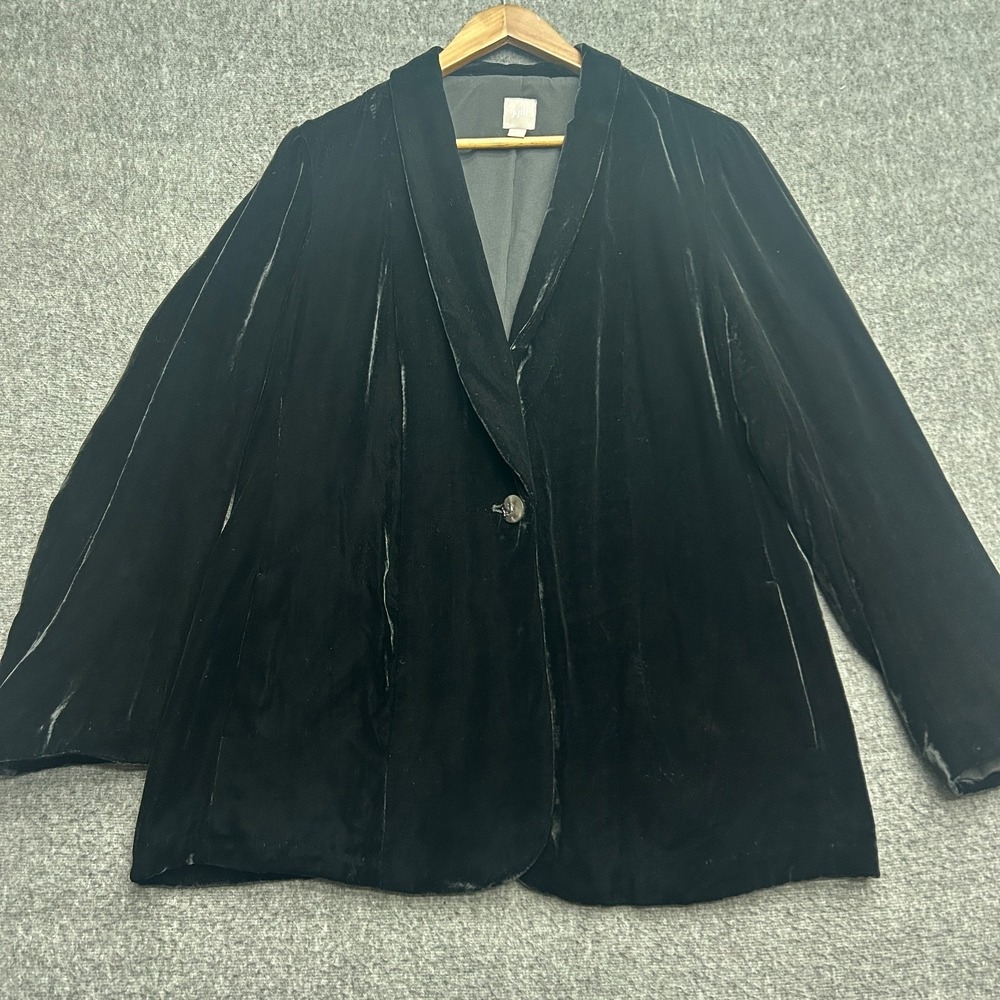 J. Jill Blazer Jacket Large‎ Womens Black Velour Button Mob Goth Whimsi Lagen